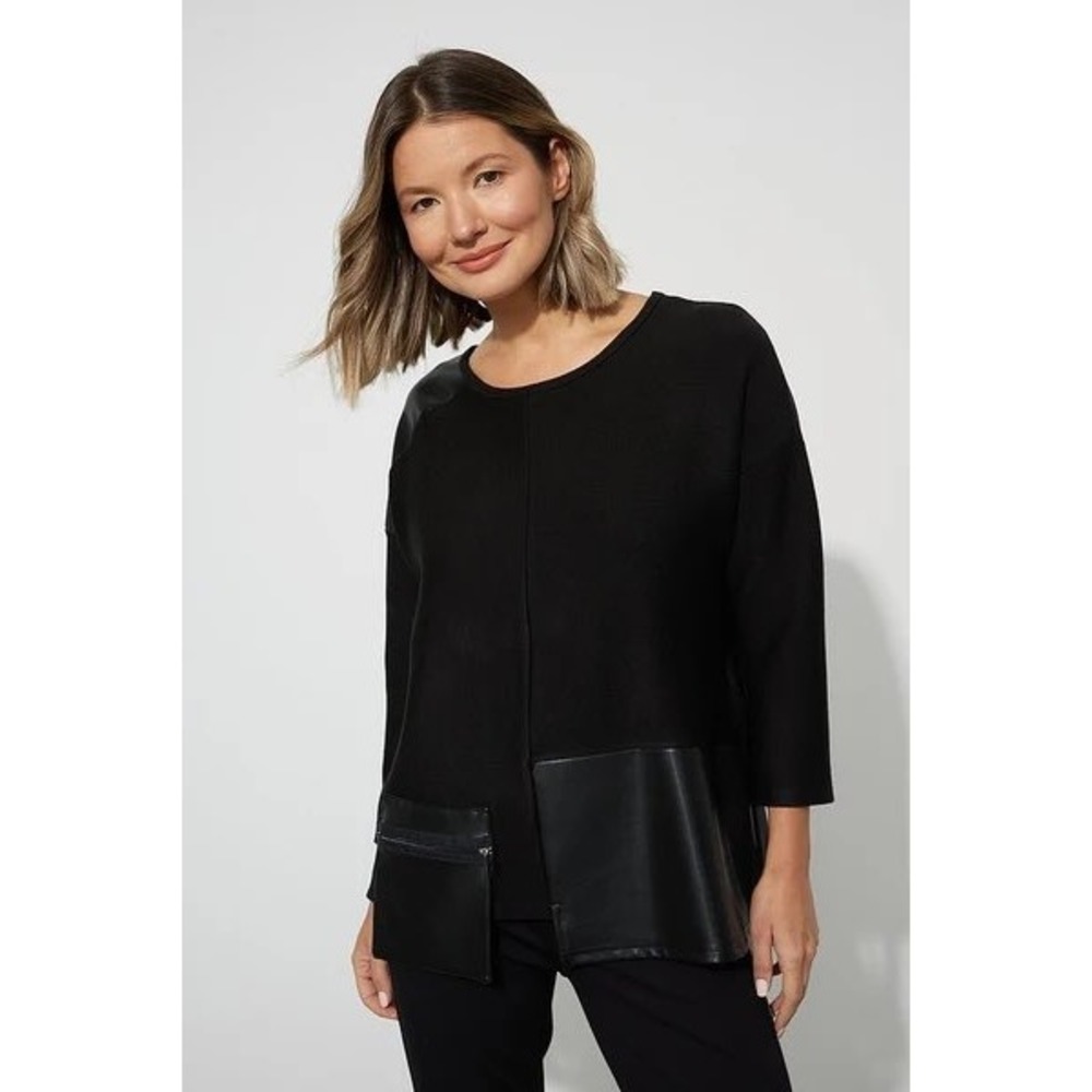 Joseph Ribkoff Black Faux Leather Patch Top 223025 Womens US 16‎ UK 18